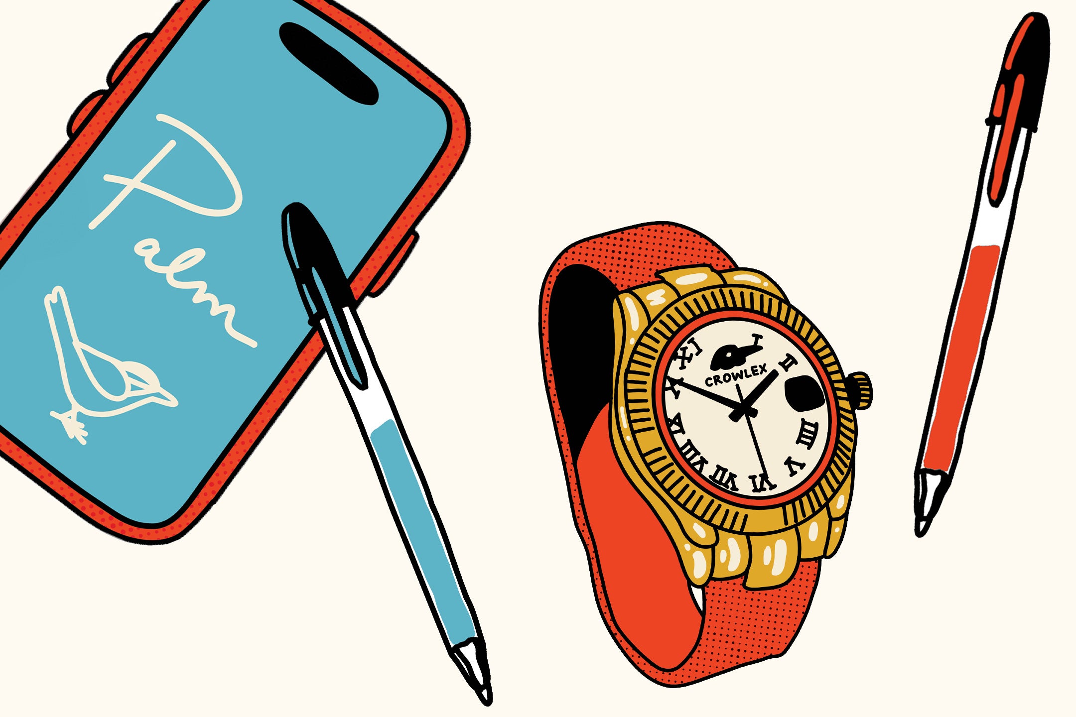 Illustration of bird-themed self-care products.