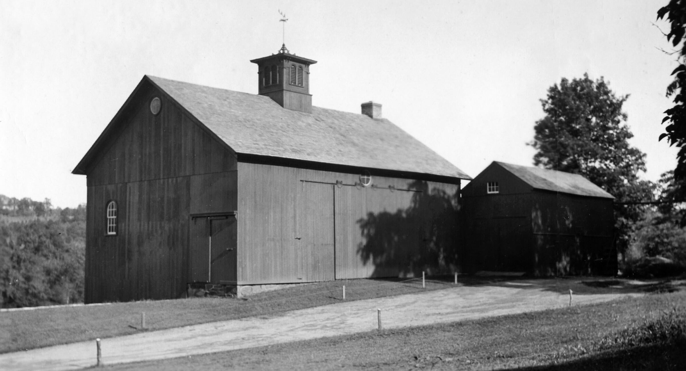 An old black and white photo of the Bent's barn.