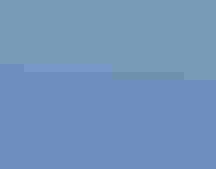 A Brant goose floats on calm blue water, its dark head and neck contrasting with a small white patch on the side of its neck. The bird's brown body feathers and white underside are partially submerged, with soft ripples surrounding it under a clear sky.