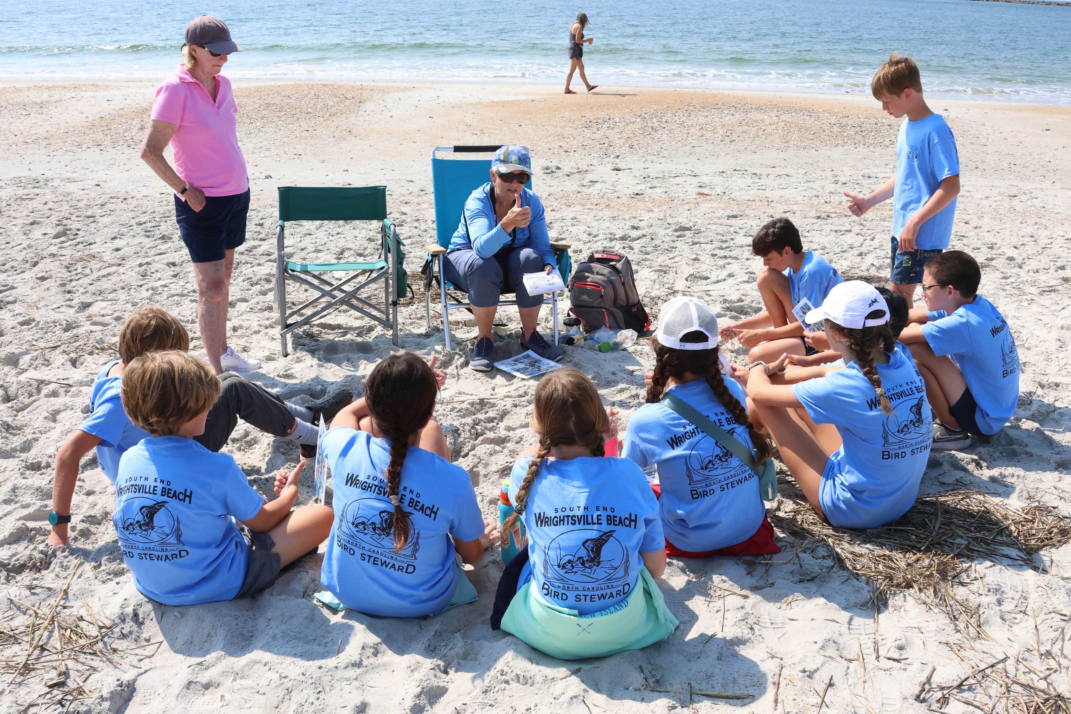 Bird Steward educating 5th graders on the beach. Photo: Renee Sauer
