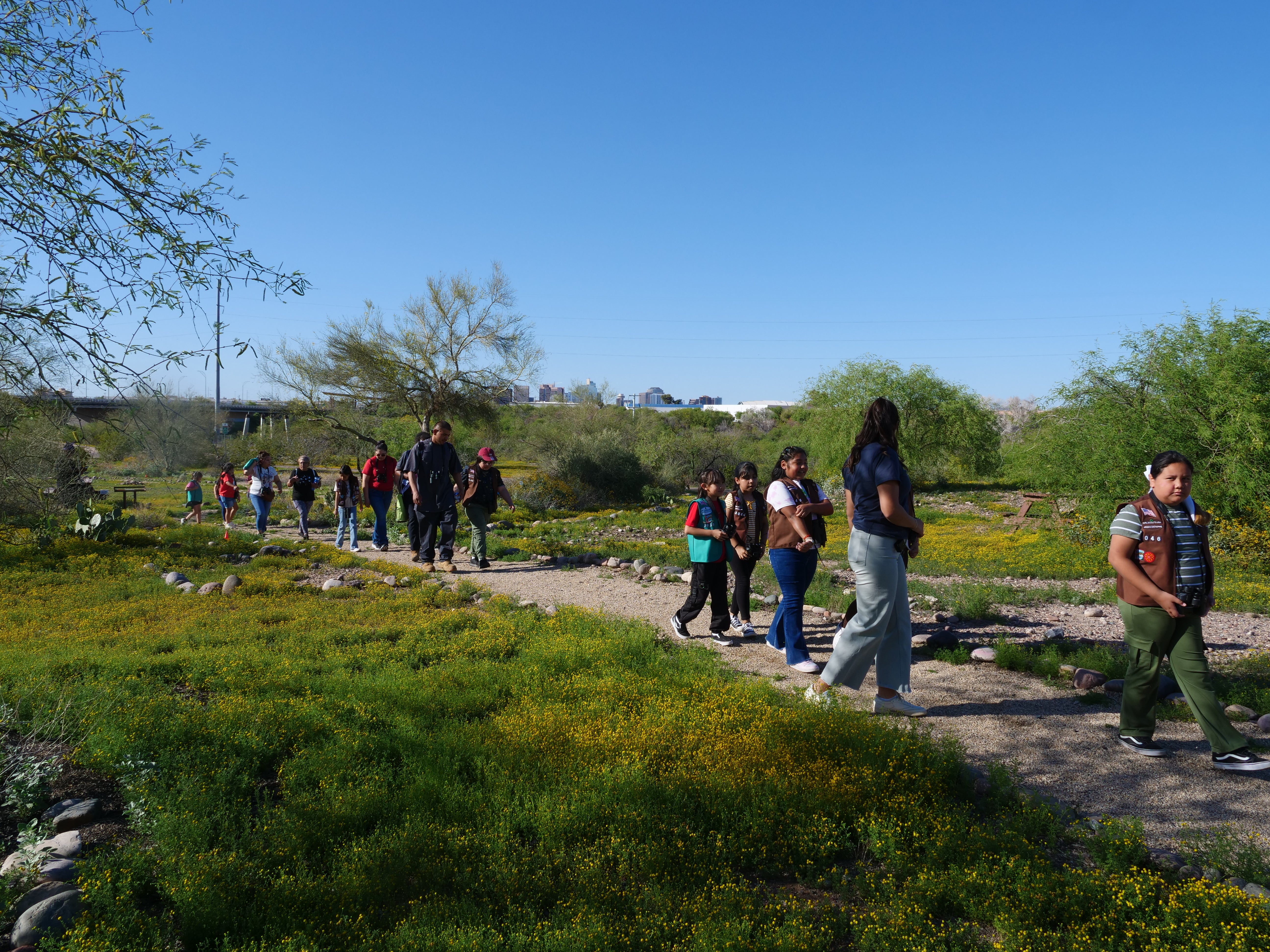 Girl Scouts on bird walk. Photo: Danny Roper-Jones/ Audubon Southwest