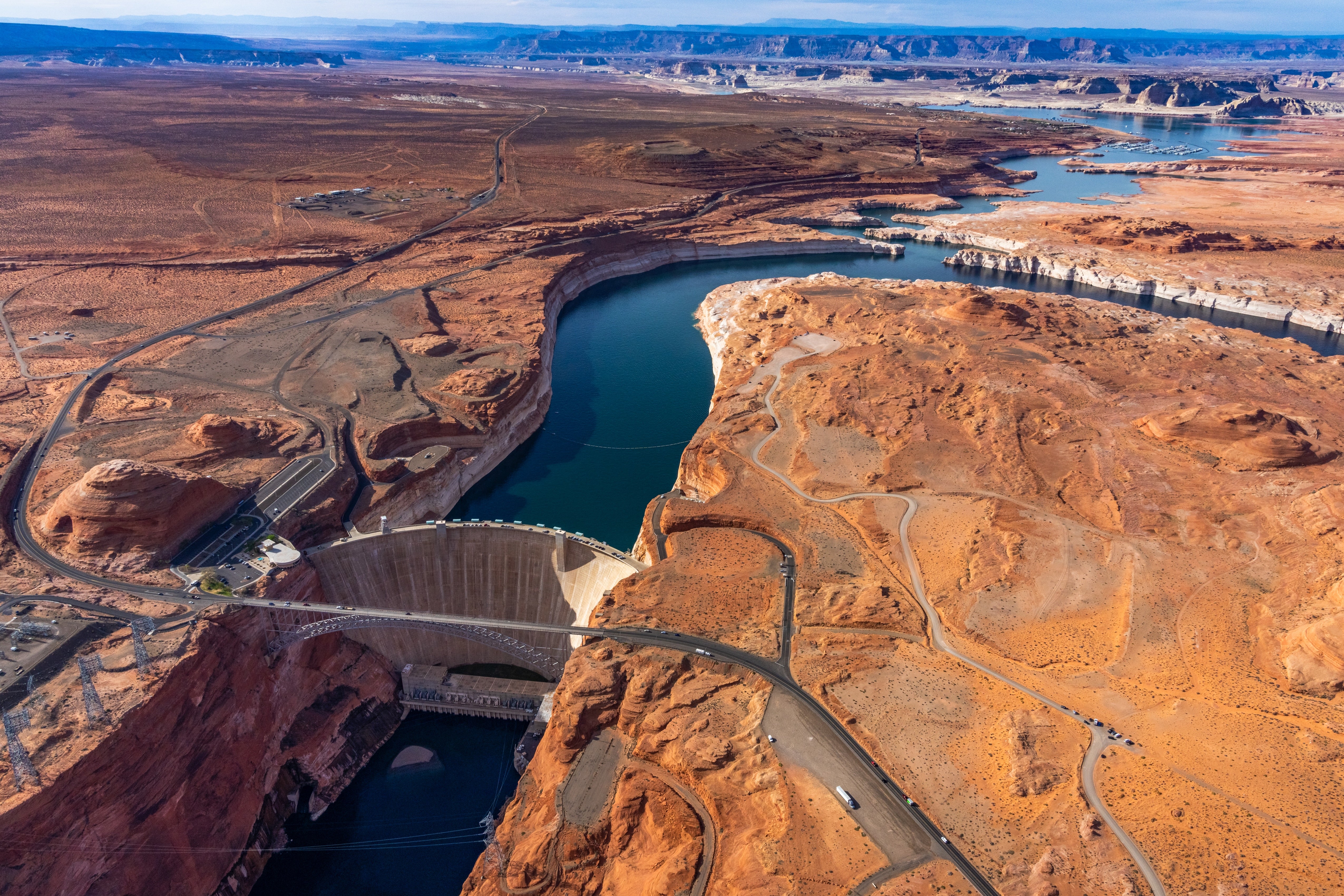 Aerial of Lake Powell at its lowest level since 1964. 