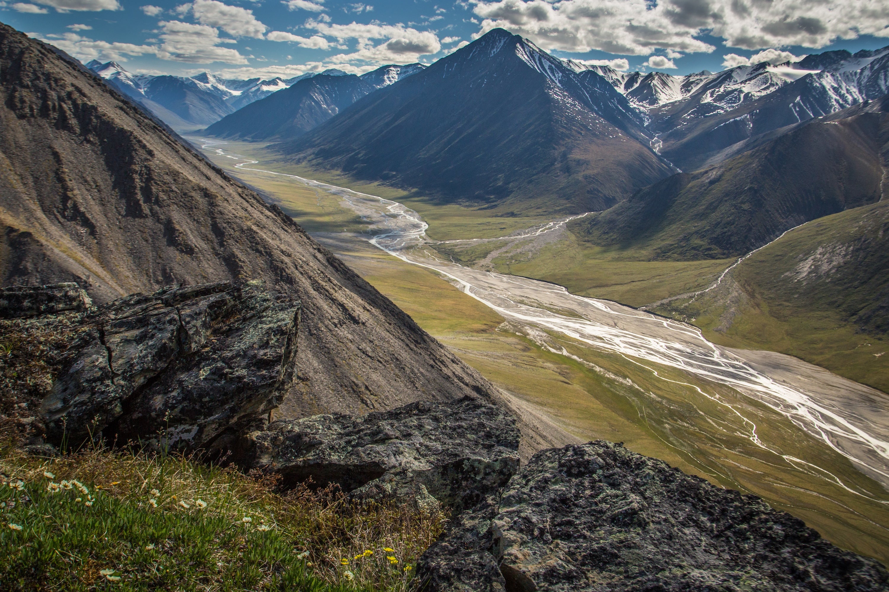 Aerial view of mountainous valley