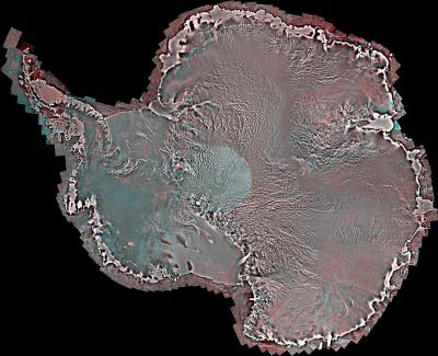 A mosaic of satellite images of Antarctica taken by RADARSAT-2. &nbsp; RADARSAT-2 Data and Products © MacDonald, Dettwiler and Associates Ltd.