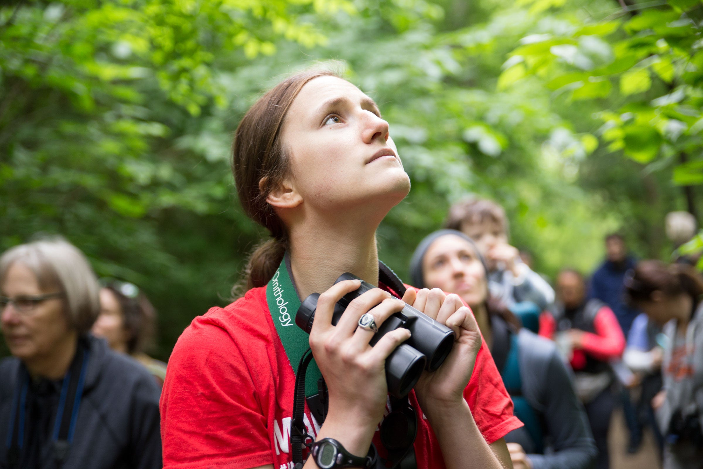 High school student Claire Wayner doubles as a highly skilled bird guide. She can easily pick out and ID songbirds by ear, helping us log more species than we see on the final day of the festival. Camilla Cerea/Audubon
