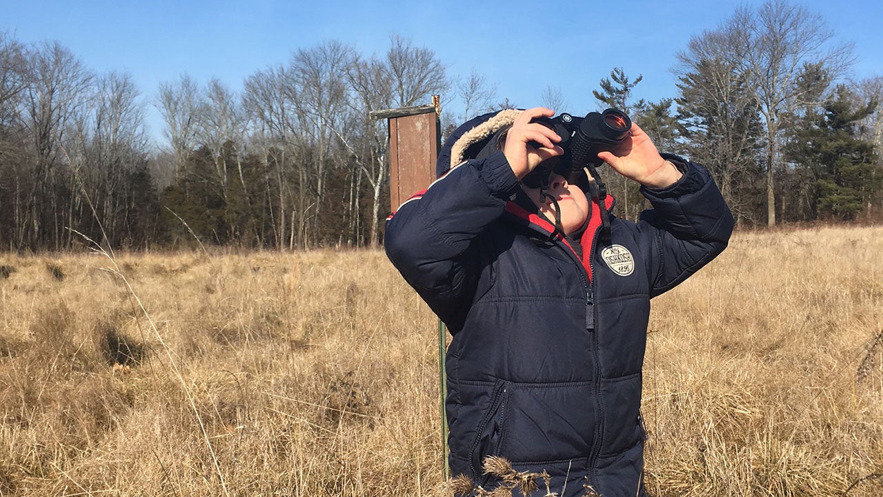 Climate Watch volunteer looks for birds. A young Climate Watch participant looks for birds. Carrie Barron