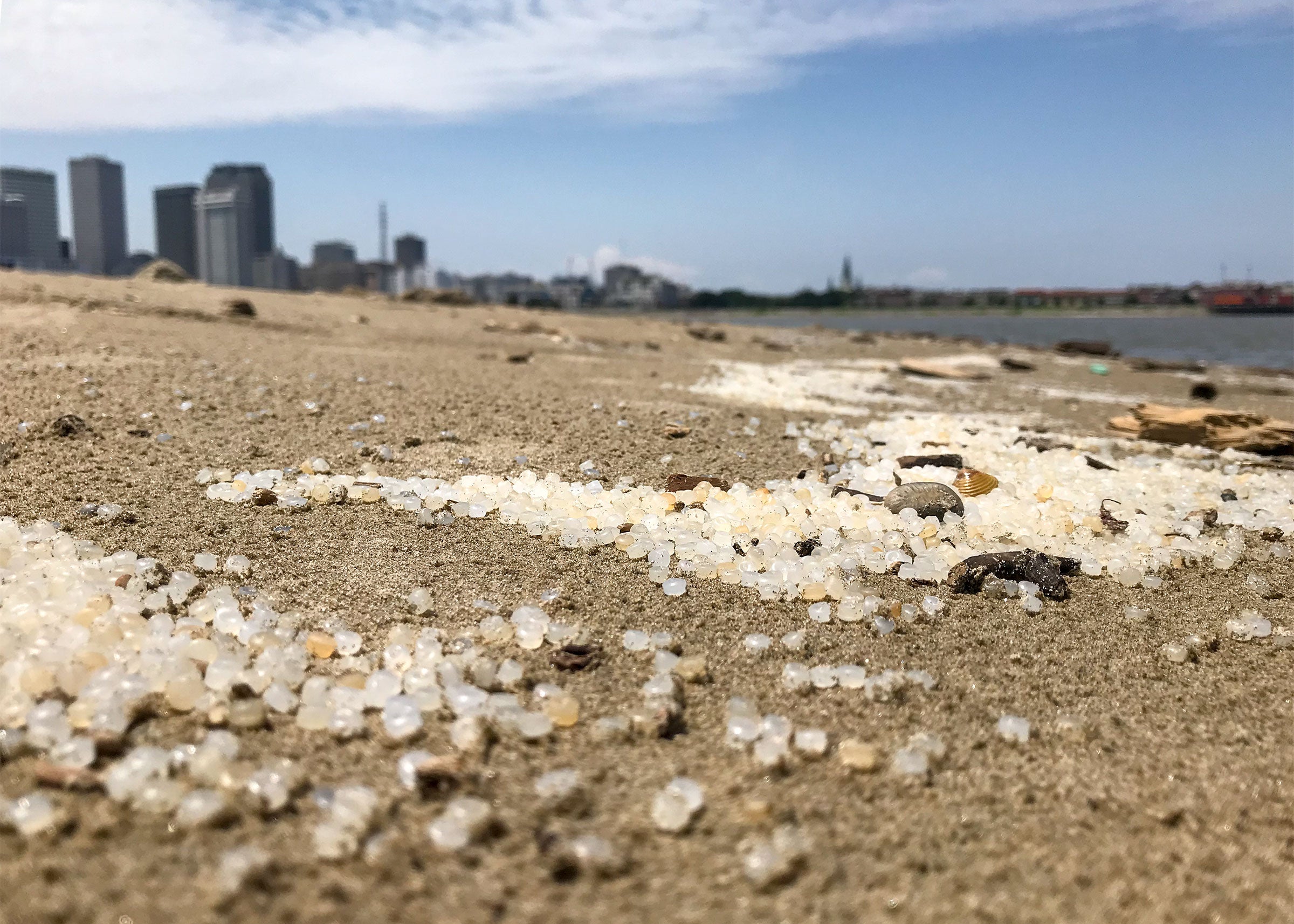 Plastic pellets washed up along the Mississippi River in Algiers Point, New Orleans. Tristan Baurick