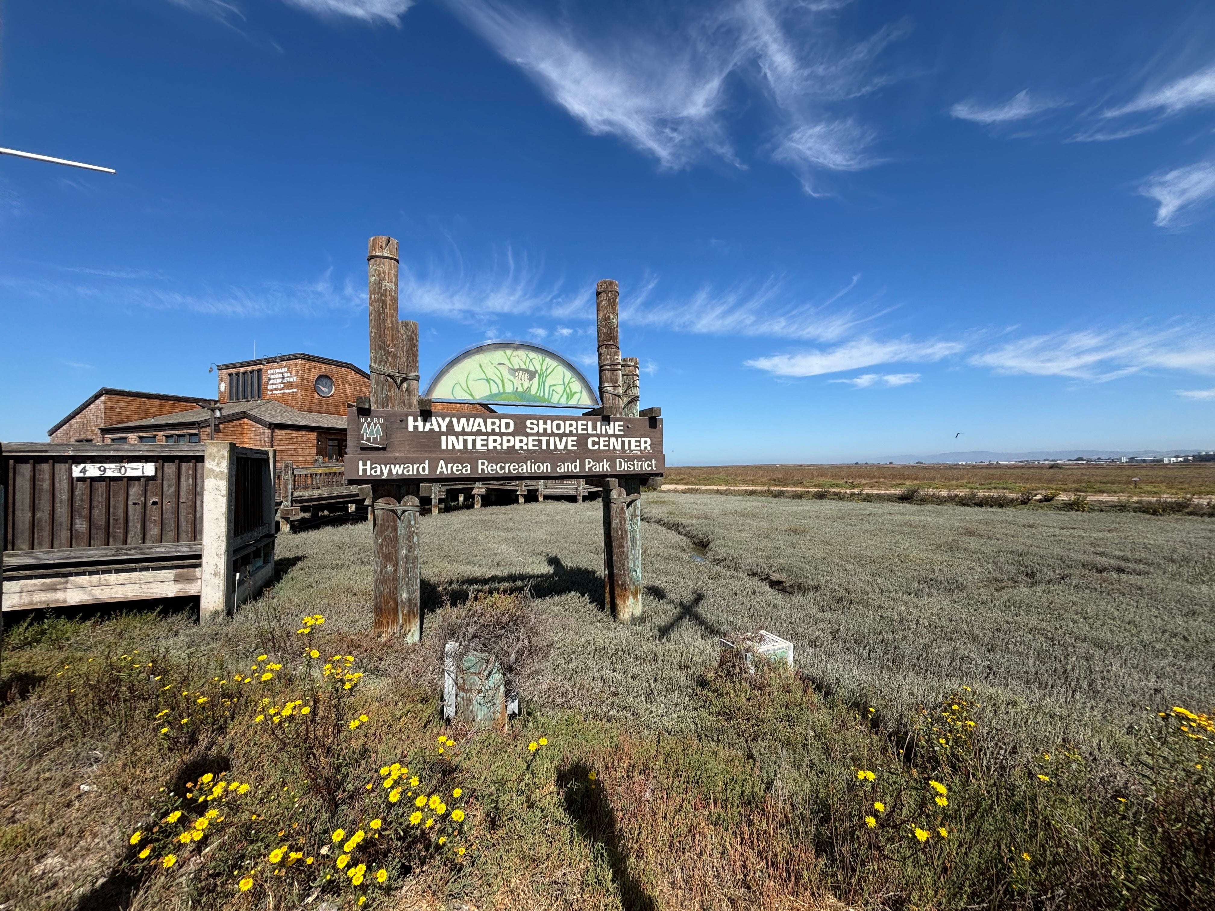 The building and sign for the Hayward Shoreline Interpretive Center