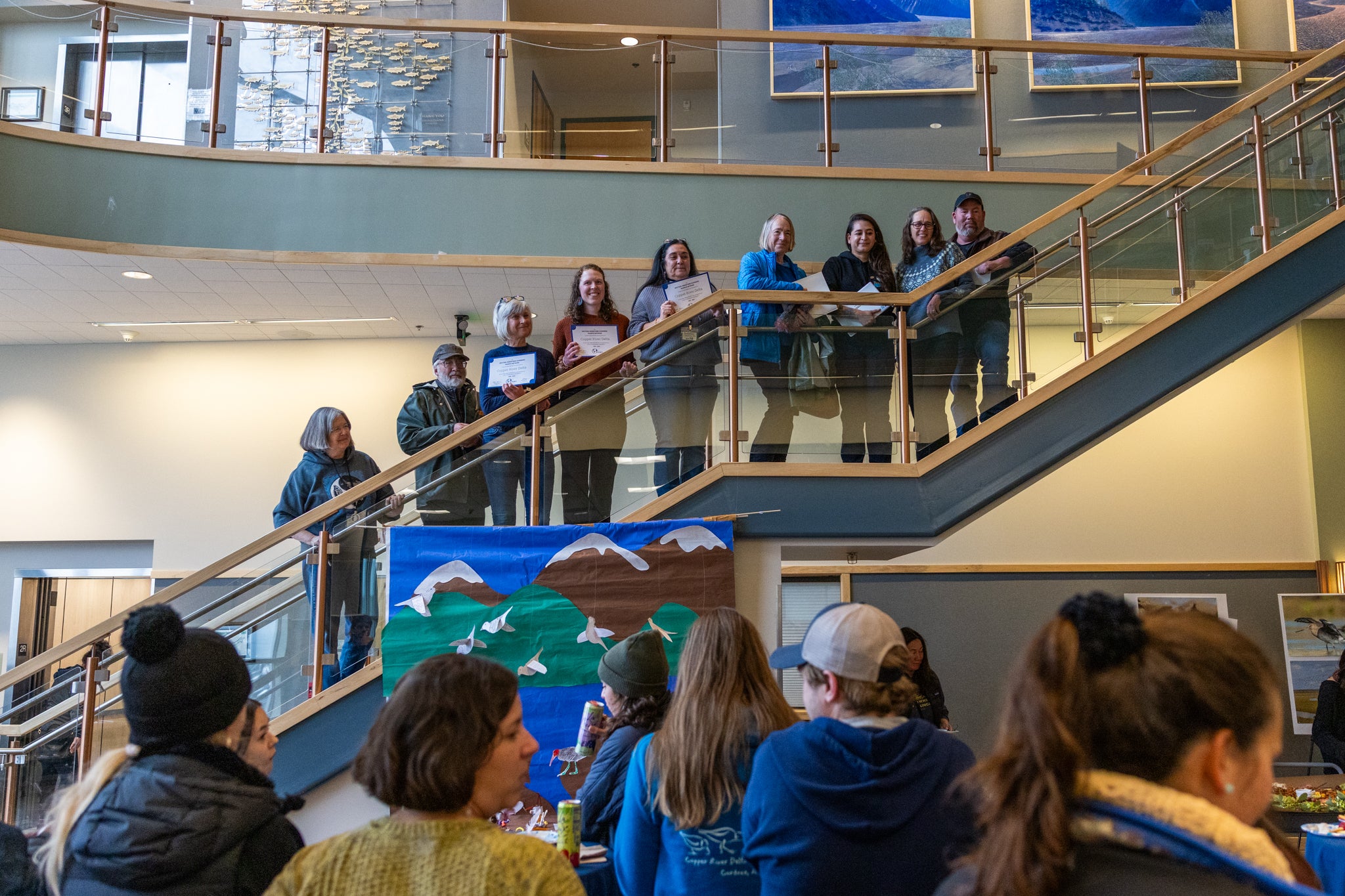 Group of people standing on stairs