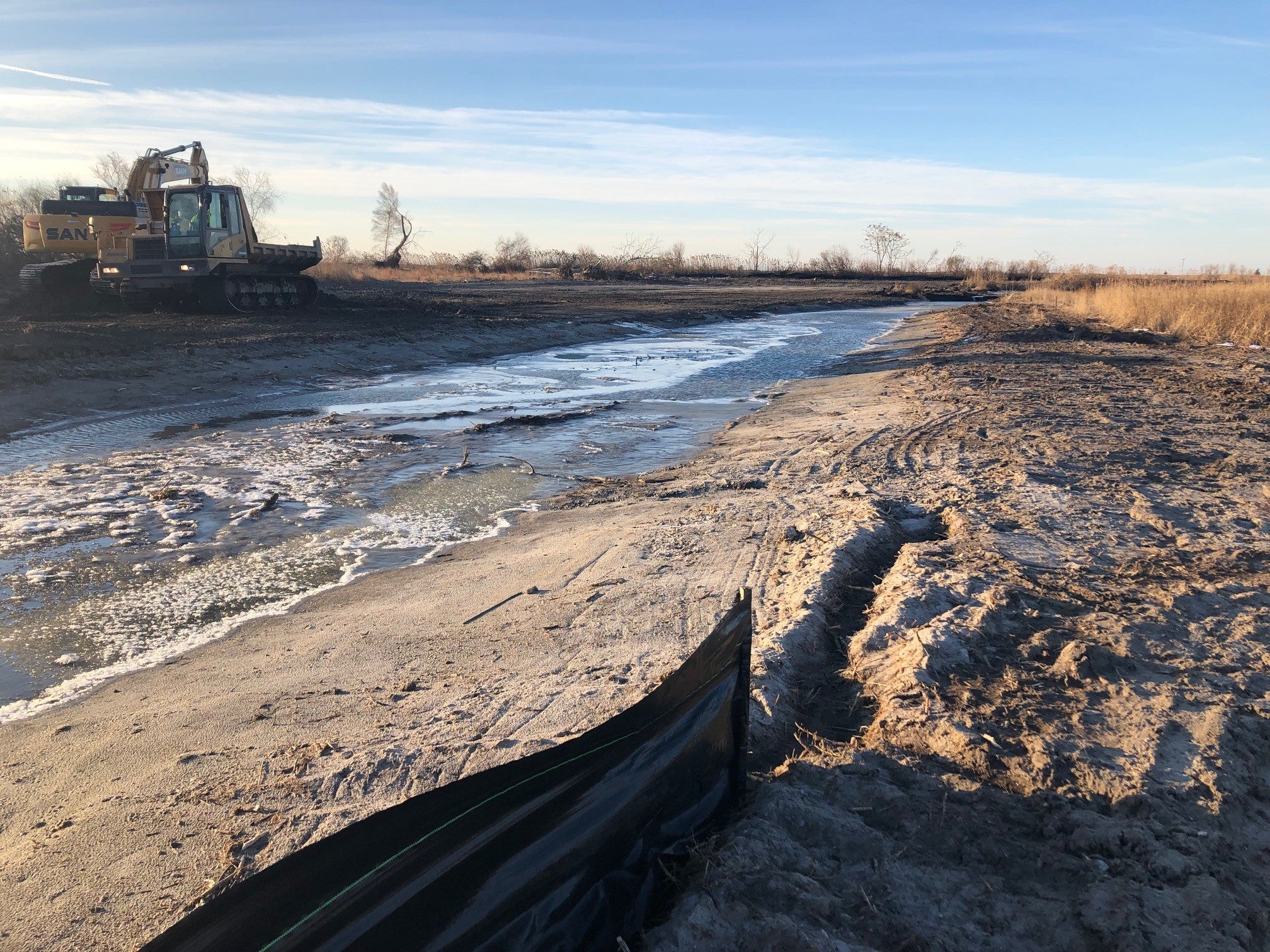 Creek during restoration, looking to the south.