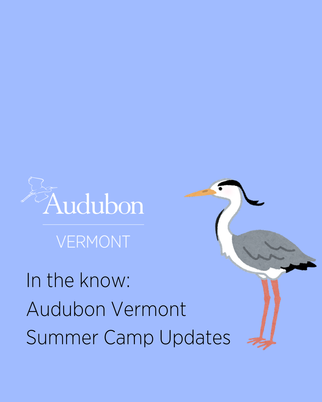 cartoon great blue heron on periwinkle blue backgrount