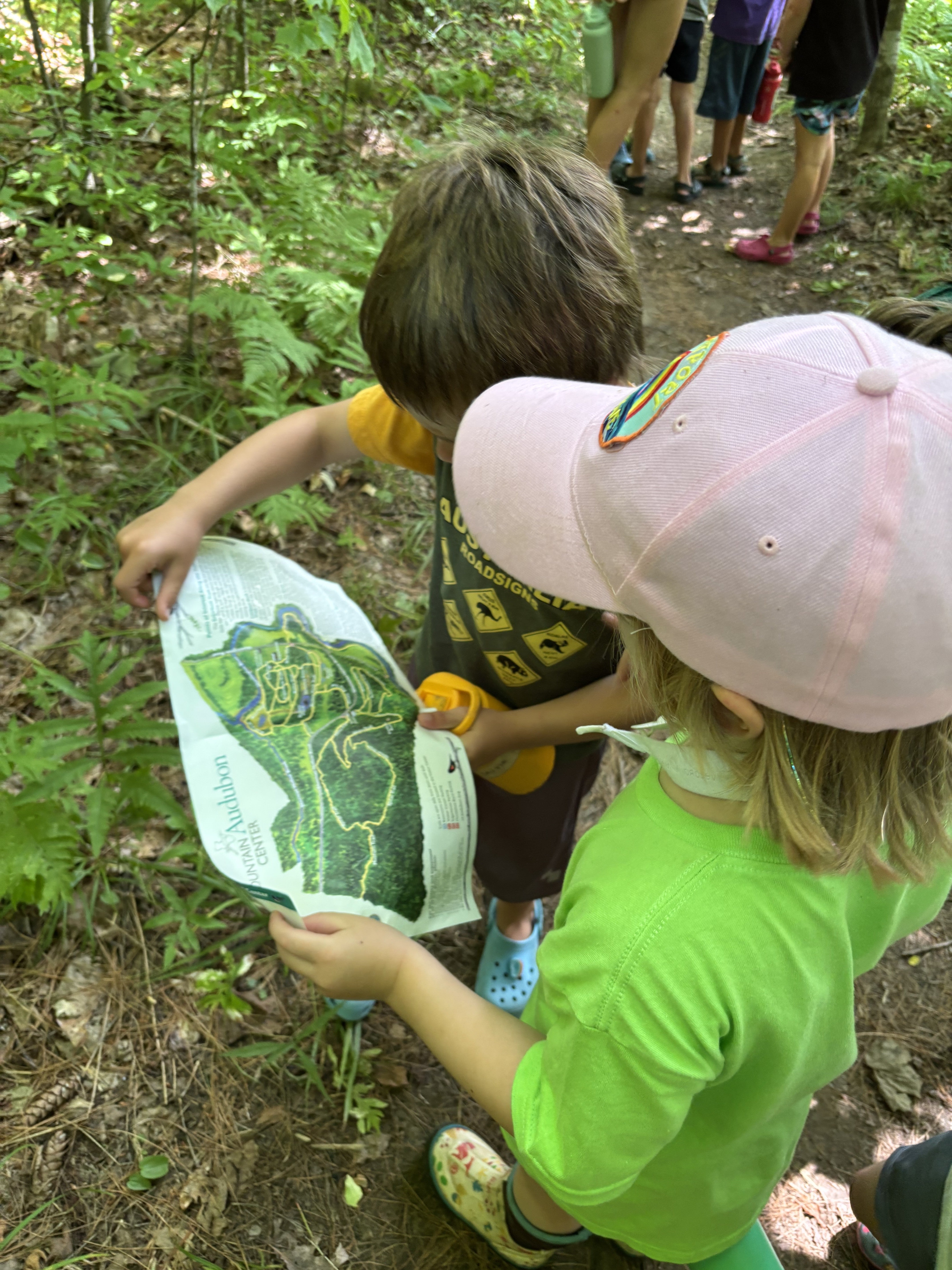 Campers looking at map