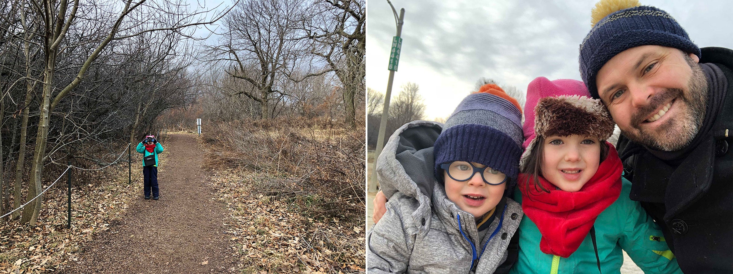 Sporting new binoculars from Santa, the author's kids and husband joined her on the Christmas Day count before eventually retreating to the warmth of their home. Photos: Susan Cosier