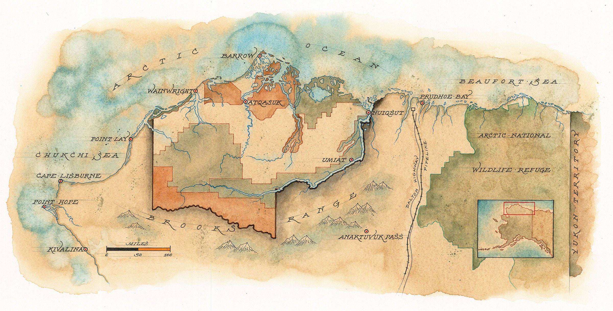 The Arctic Refuge is crucial to a wide range of wildlife: mammals, fish, and 180 species of birds. Map: Mike Reagan