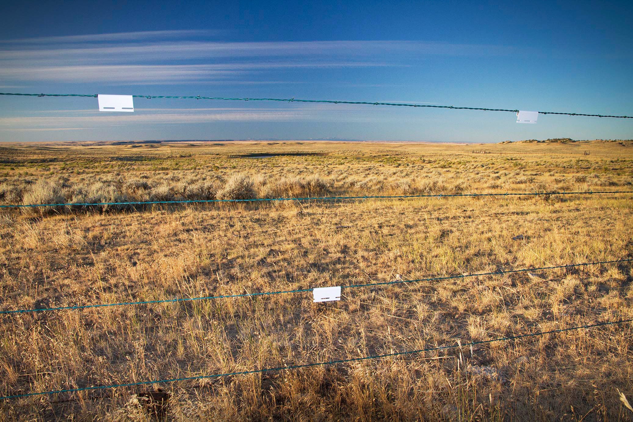Clip-on plastic reflective fence markers help alert sage-grouse to the fence's presence. Jeremy R. Roberts/Conservation Media/U.S. Department of Agriculture
