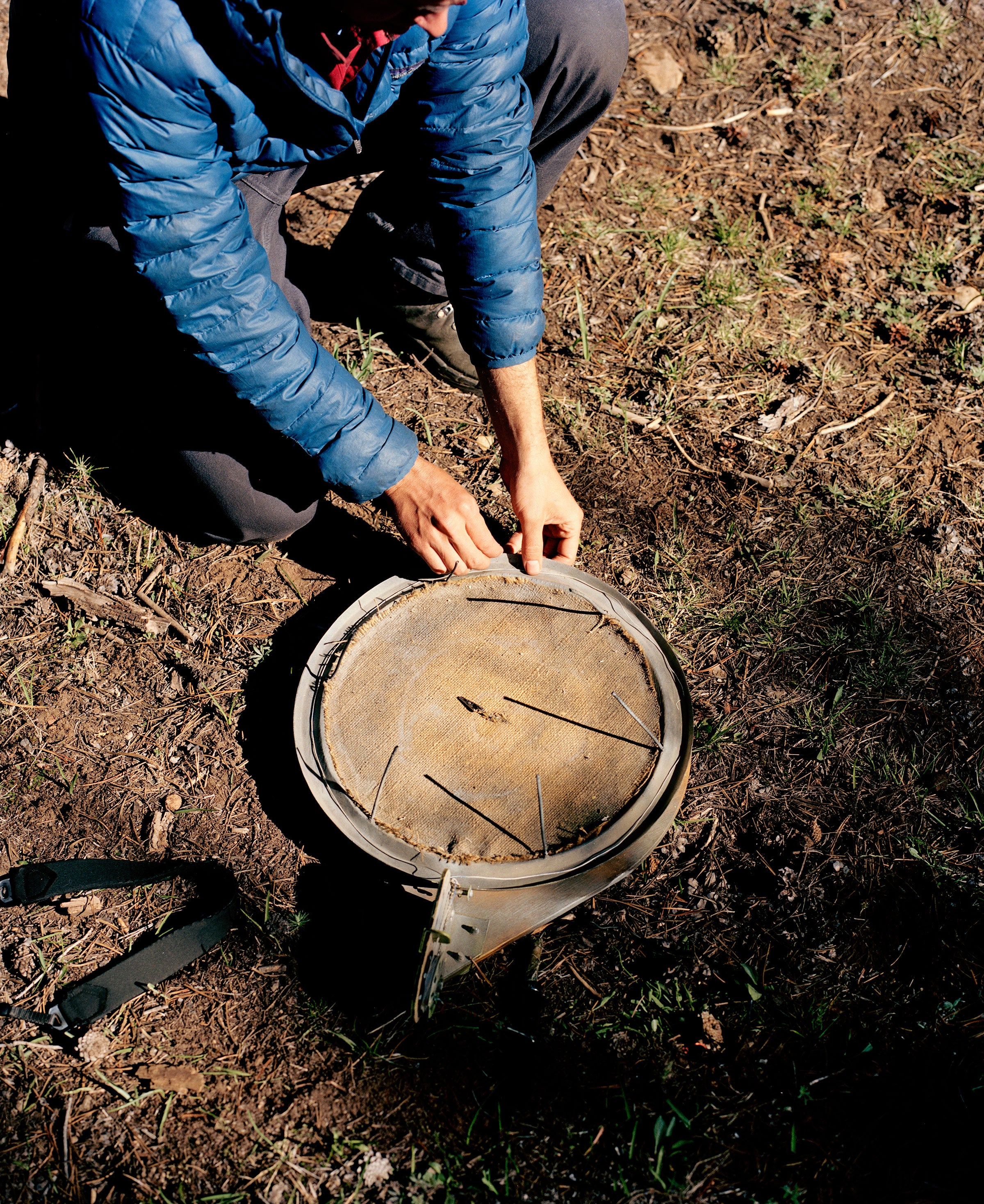 A pan trap used to catch owls for banding. Jake Stangel