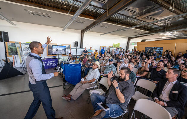 Valley Metro presents on the South Central light rail extension at a public meeting held in the Rio Salado Audubon Center on August 30, 2018. Valley Metro