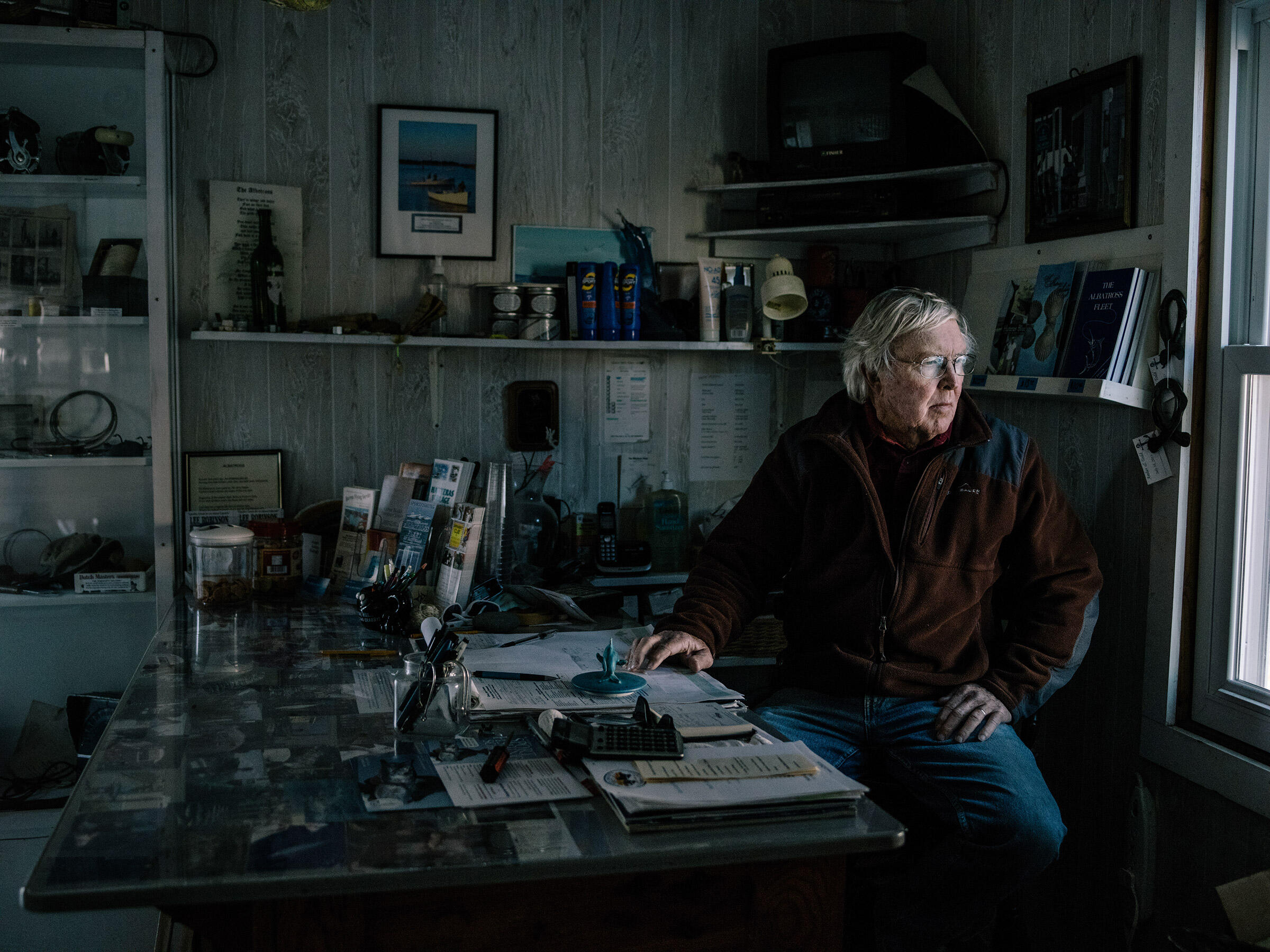 Ernie Foster, who lives in Hatteras, runs the Albatross Fleet, a deep-sea fishing business on the Outer Banks. Foster's family can be traced back several generations in Hatteras. Greg Kahn