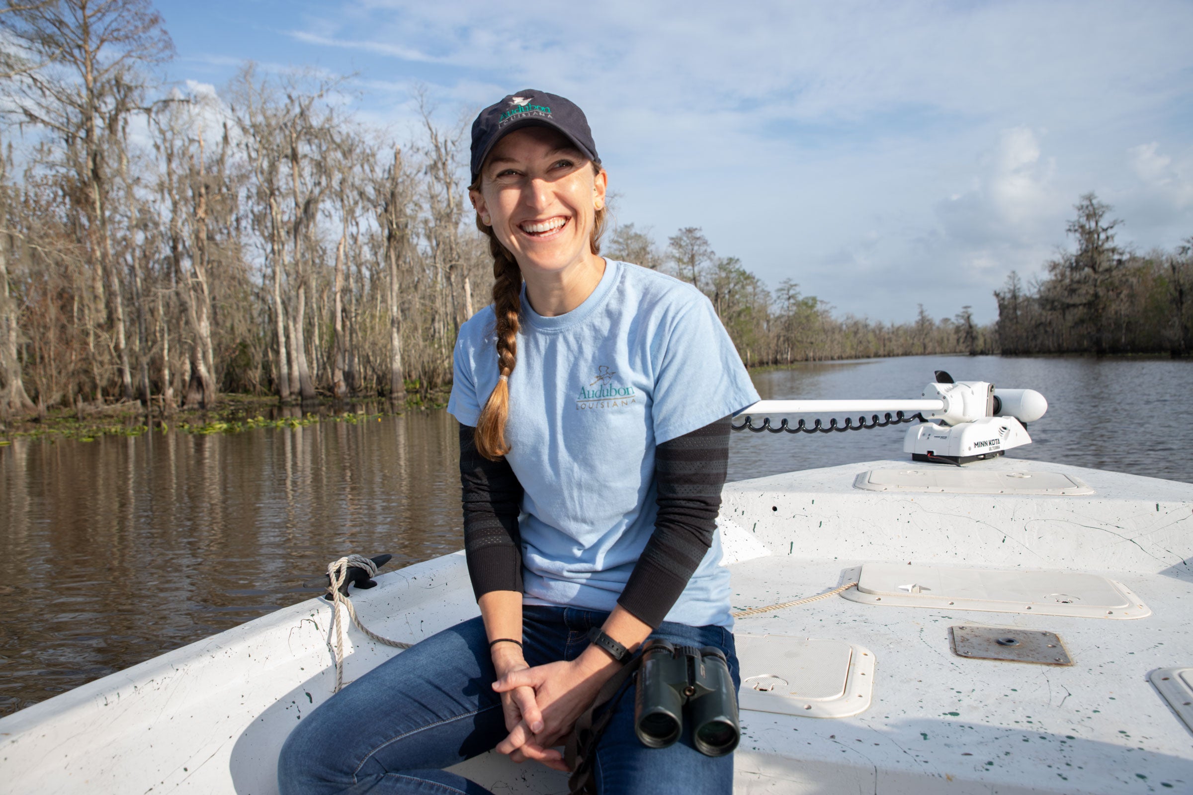 Katie Percy, Avian Biologist for ���Ĵ�ý Louisiana, while on a trip to Maurepas Swamp just west of New Orleans. Dominic Arenas/���Ĵ�ý