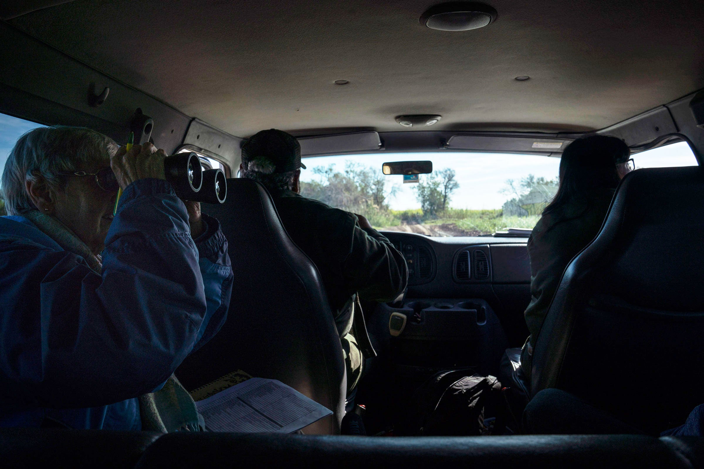 Volunteer Joanne Mozynski looks for birds during the Christmas Bird Count day at a stop inside privately-owned land that would end up south of the border wall once it is erected in Mission, Texas. Jan. 4, 2019. Verónica G. Cárdenas