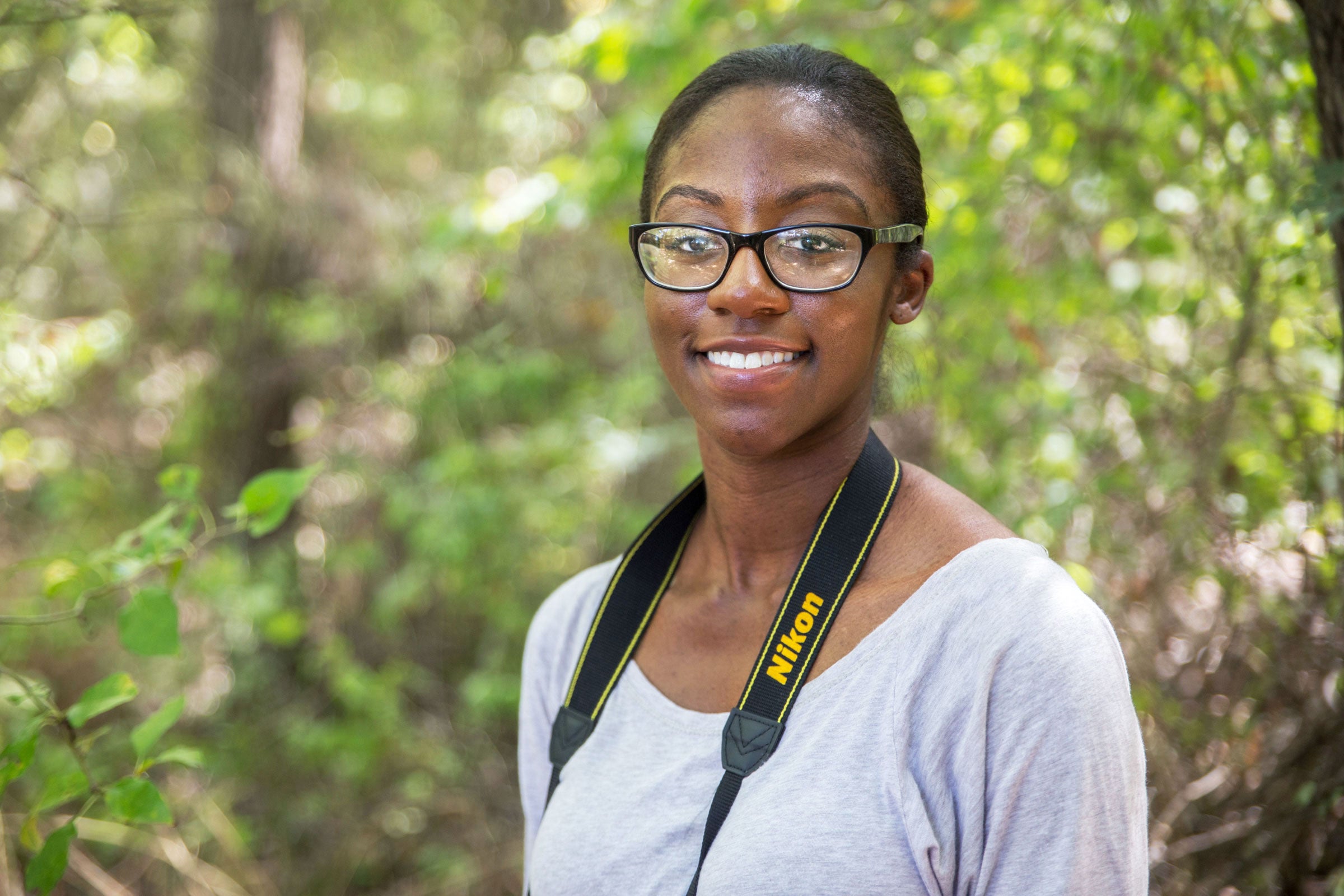 Harmony Hamilton at Dogwood Canyon Audubon Center while reporting about the Fund II Foundation fellowship. Camilla Cerea/Audubon