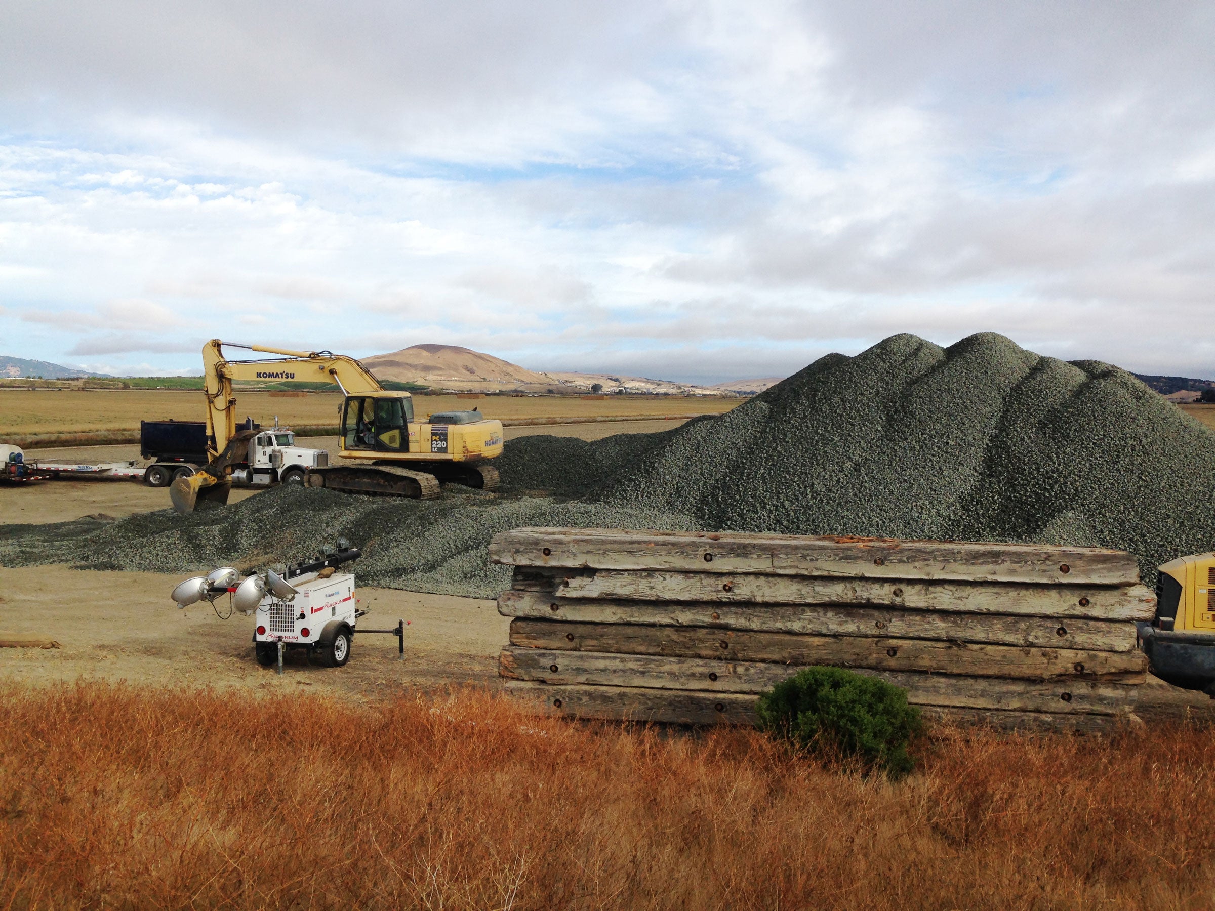 Nine thousand tons of drain rock is hauled into Sonoma Creek Marsh. Rachel Spadafore/Audubon