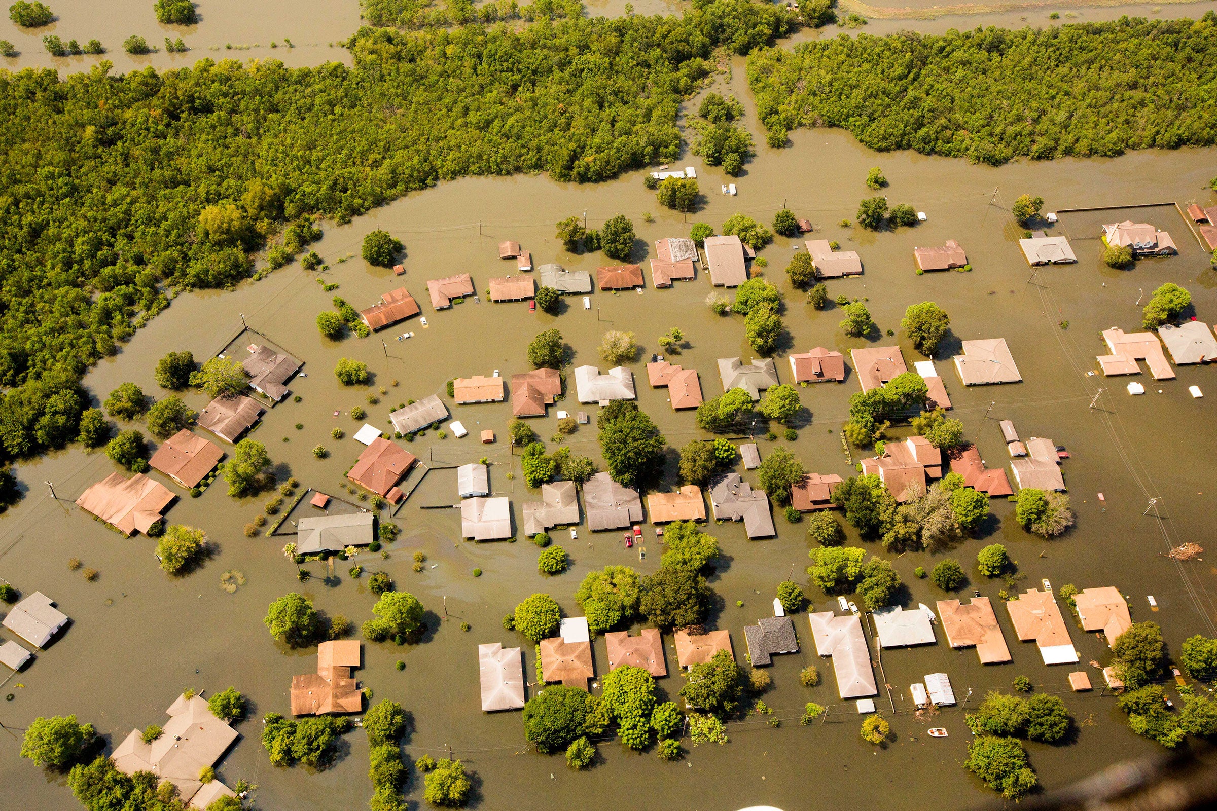 An aerial view of homes flooded by Hurricane Harvey in Beaumont, Texas. Zuma Press/Alamy
