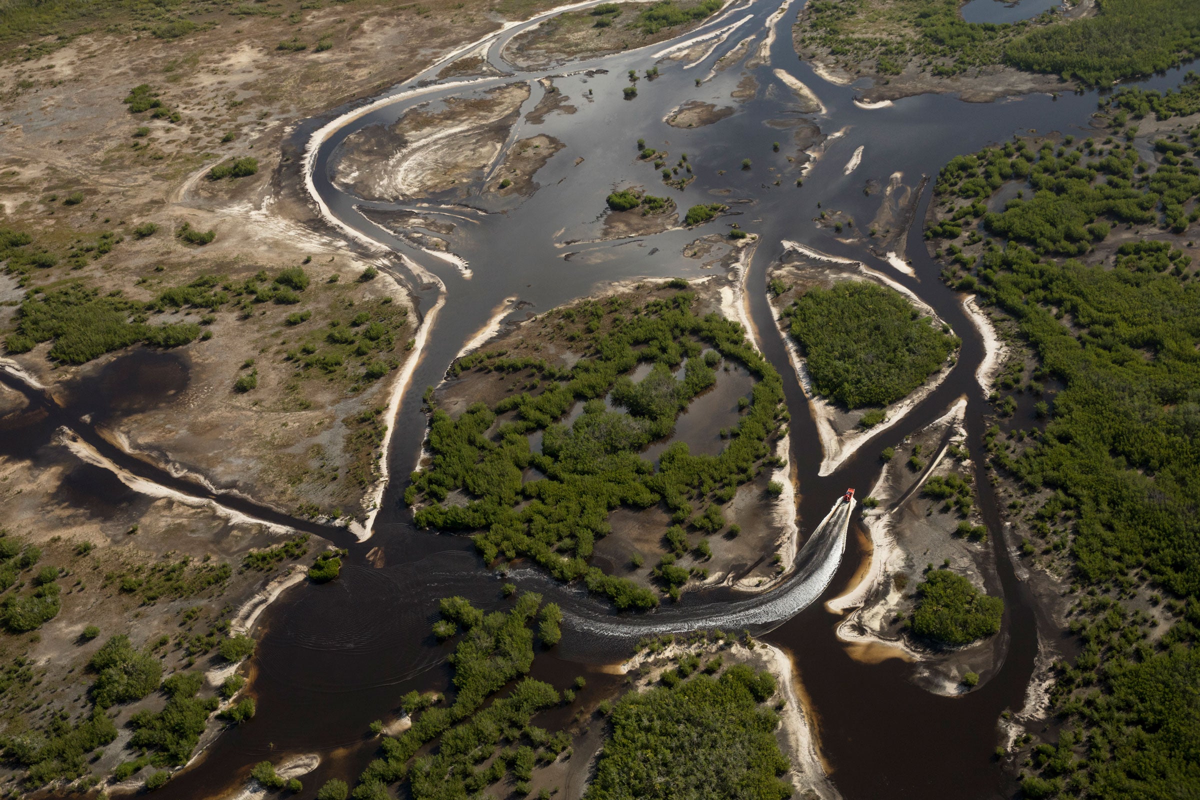 The most effective way to travel through the wetlands, an airboat navigates the sinuous waterways of the Everglades. Mac Stone