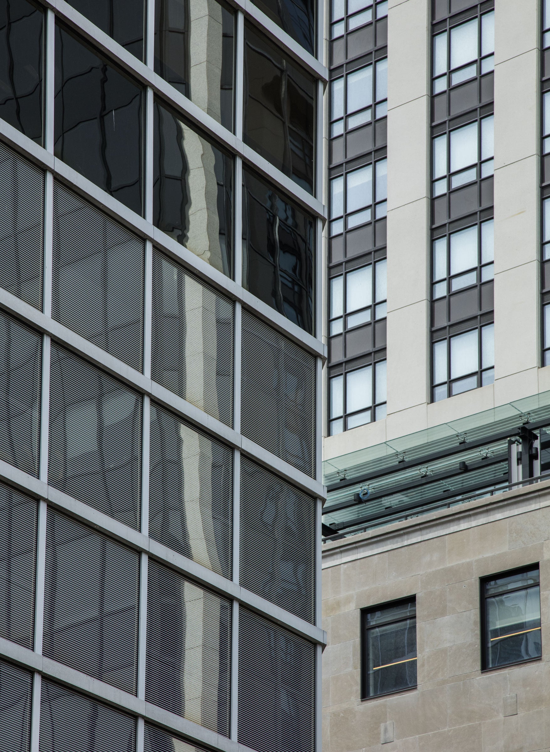 The etchings on the windows of this building in downtown Toronto resemble Venetian blinds and make the reflective surface visible to birds. Richard Barnes