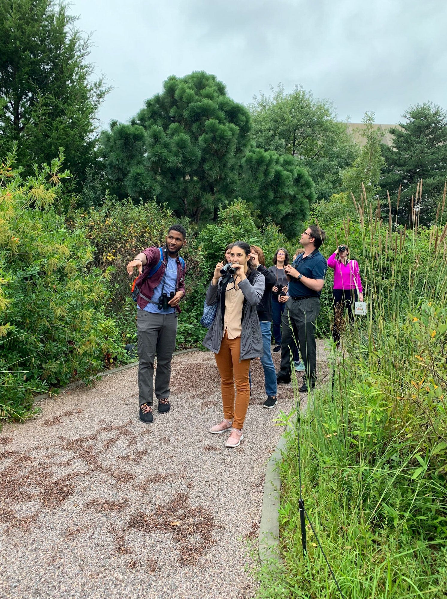 Tykee James leads a bird walk in Bartholdi Park (U.S. Botanic Garden) in Washington D.C. Courtesy of Tykee James