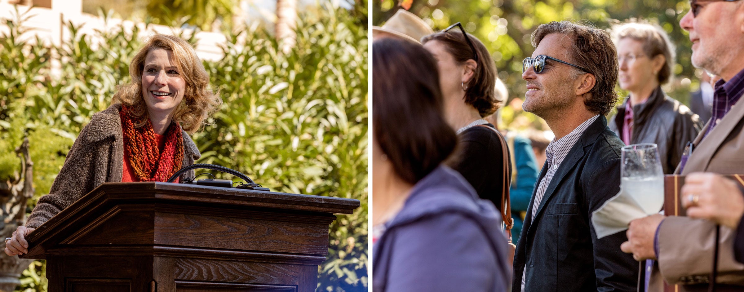 Left: NC First Lady Kristin Cooper spoke to the crowd at the garden dedication. Right: John Rowden, director of community conservation for the National Audubon Society. Jeremy M. Lange